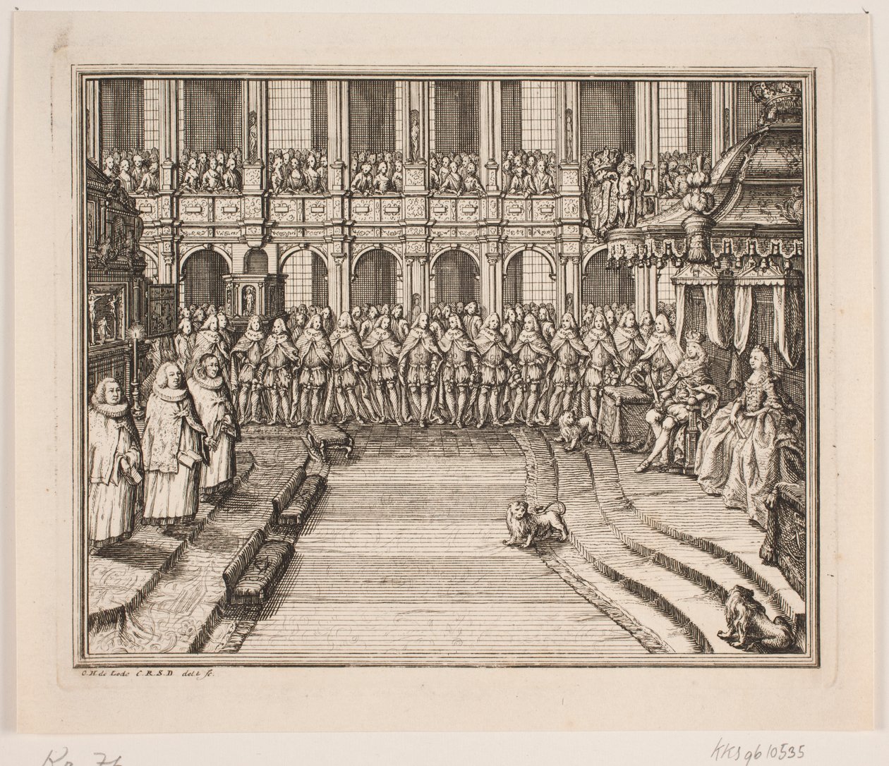 King Frederik V and Queen Louise during the Coronation Ceremony in Frederiksborg Castle Church. Illustration for Frederik IV