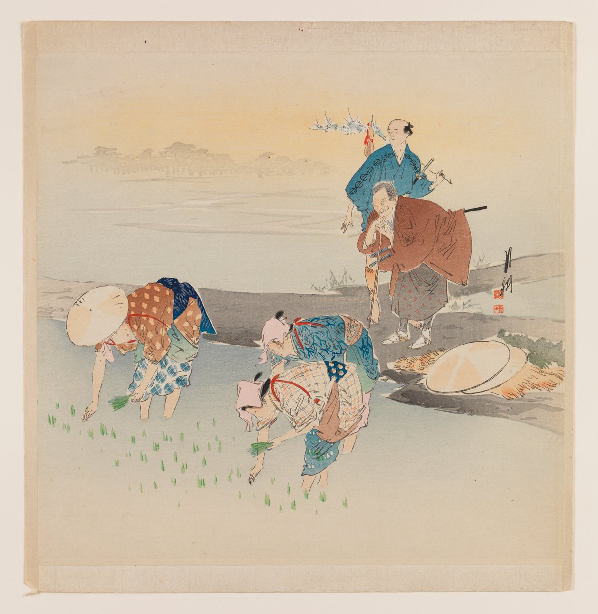 Man and Woman Planting Rice by Ogata Gekko
