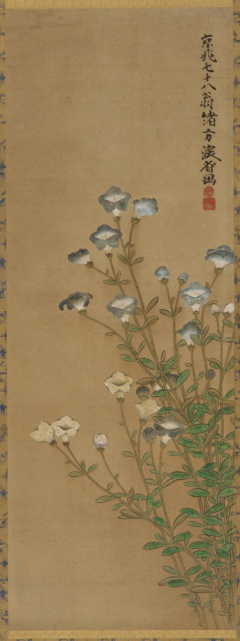 Blue and White Flowers on Slender Stalks by Ogata Kenzan