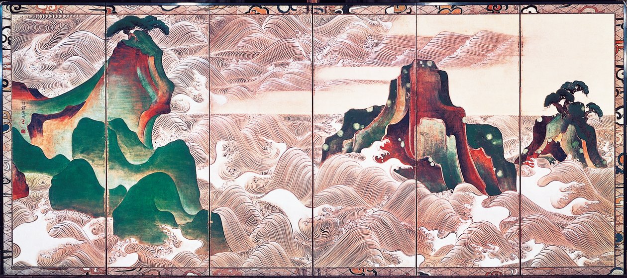 Waves at Matsushima, screen with six panels by Korin Ogata by Ogata Korin