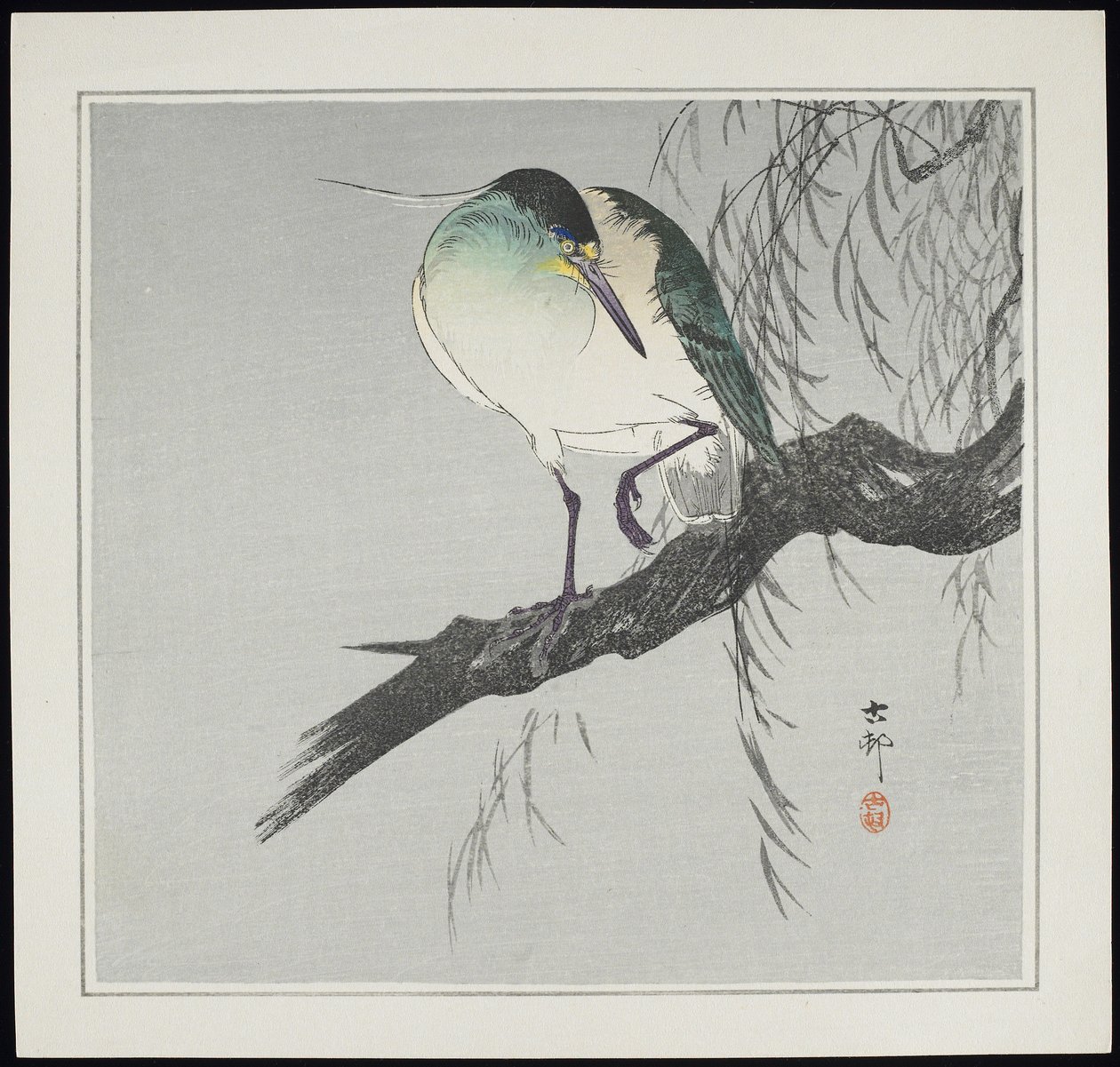 Heron on Branch, pre-1912 by Ohara Koson