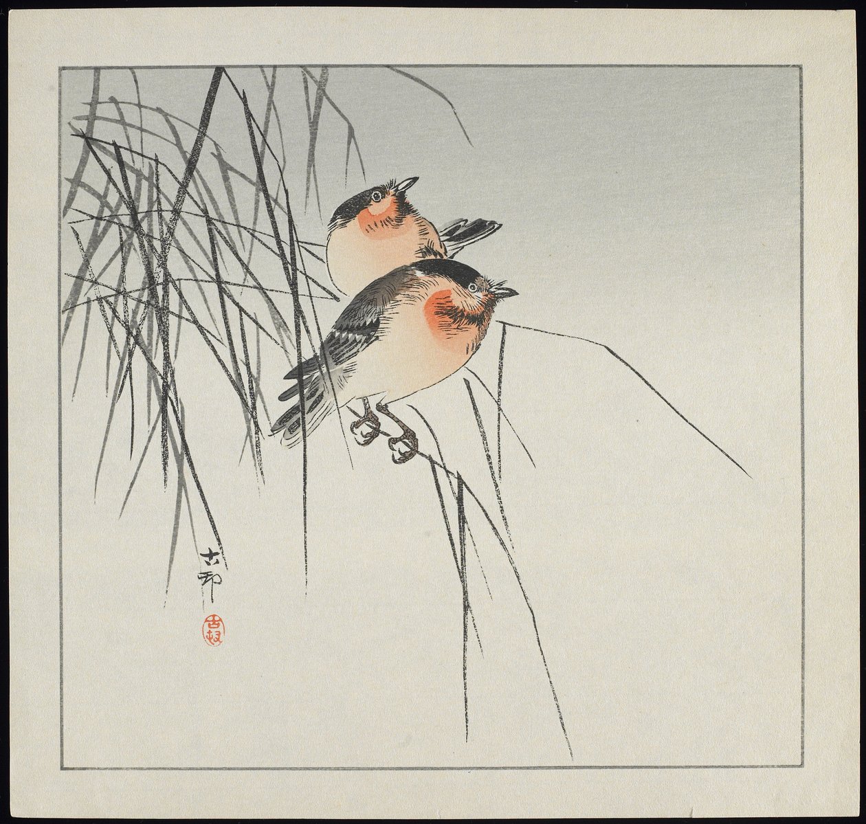 Two Birds on Reeds, pre-1912 by Ohara Koson