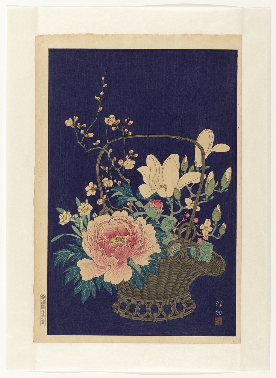Bamboo Flower Basket by Ohara Koson