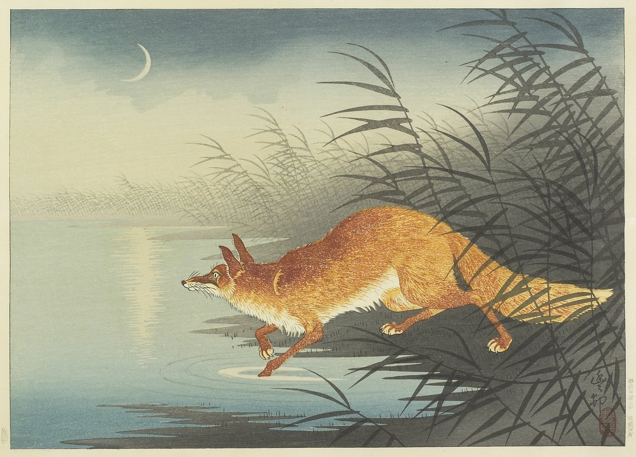 Fox by the Moonlit Water, 1930s by Ohara Koson