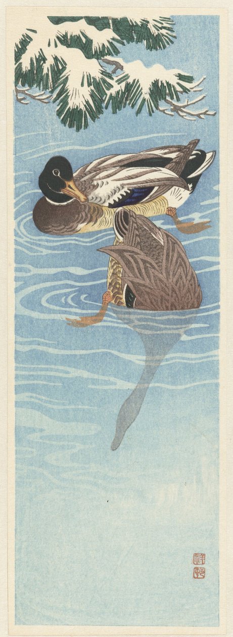 Two Wild Ducks in the Water by Ohara Koson