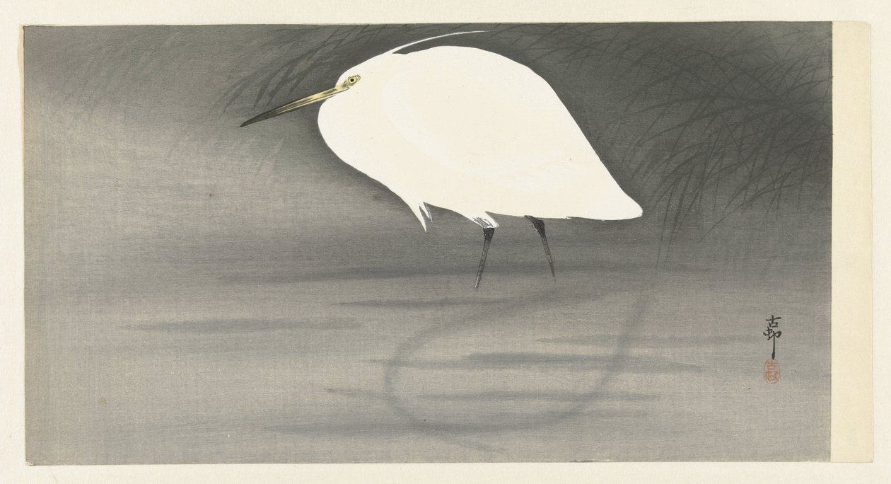 Silver Heron by Ohara Koson