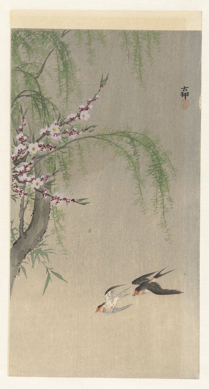Swallows in Flight by Ohara Koson