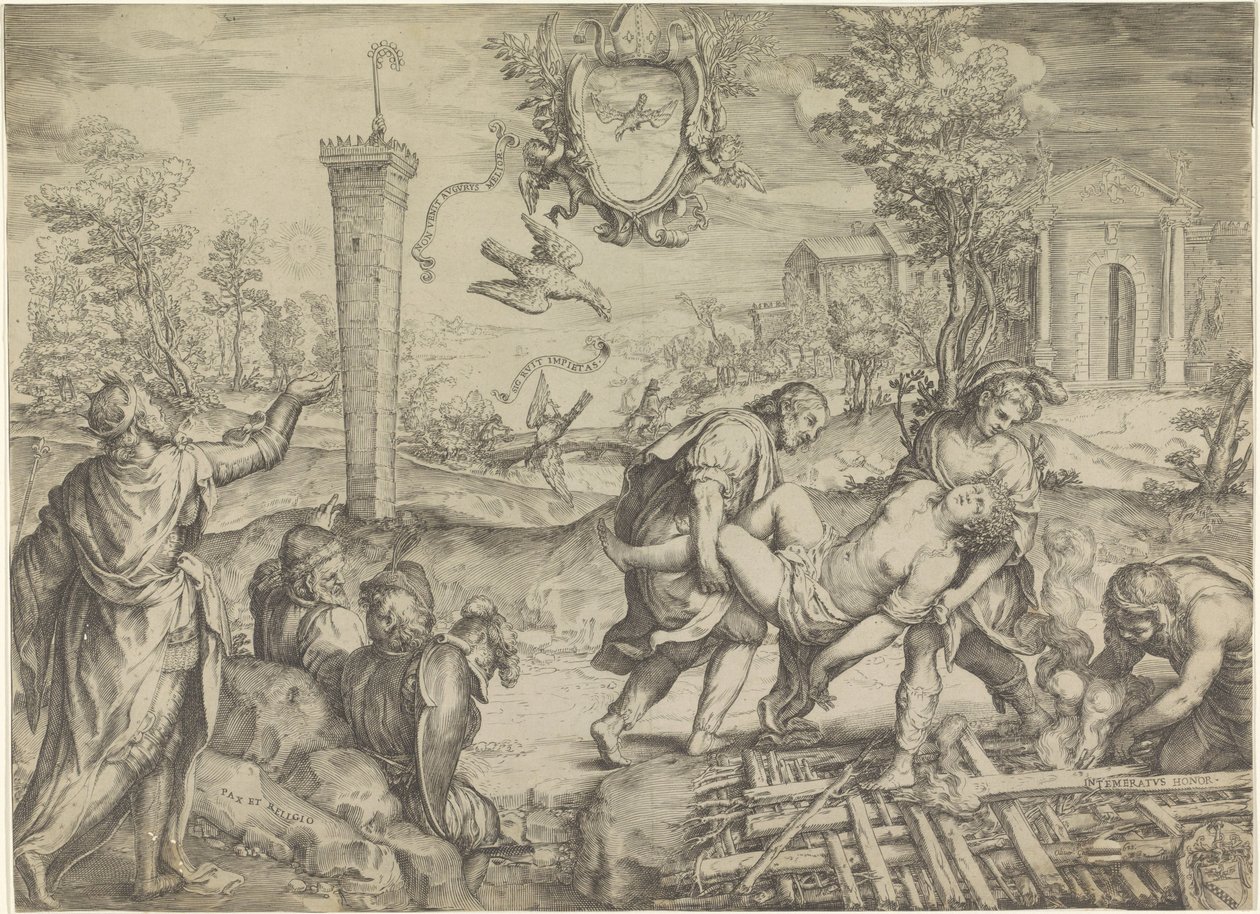 Allegorical Scene with King and Woman by Bonfire by Oliviero Gatti
