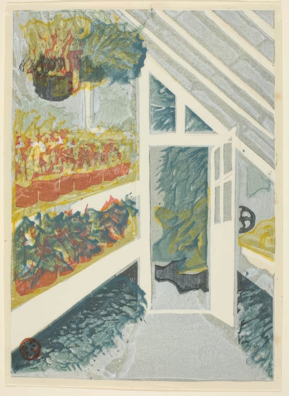 Greenhouse, from the series "Prints of the Shinjuku Imperial Garden" by Onchi Kôshirô