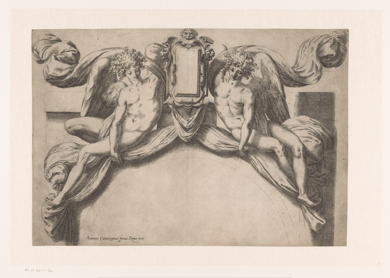 Design for a Doorframe with Two Genii Holding a Cartouche by Orazio de Santis (attributed to)
