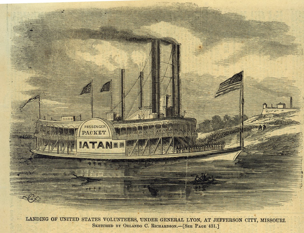Landing of United States Volunteers, Under General Lyon, at Jefferson City, Missouri by Orlando C. Richardson