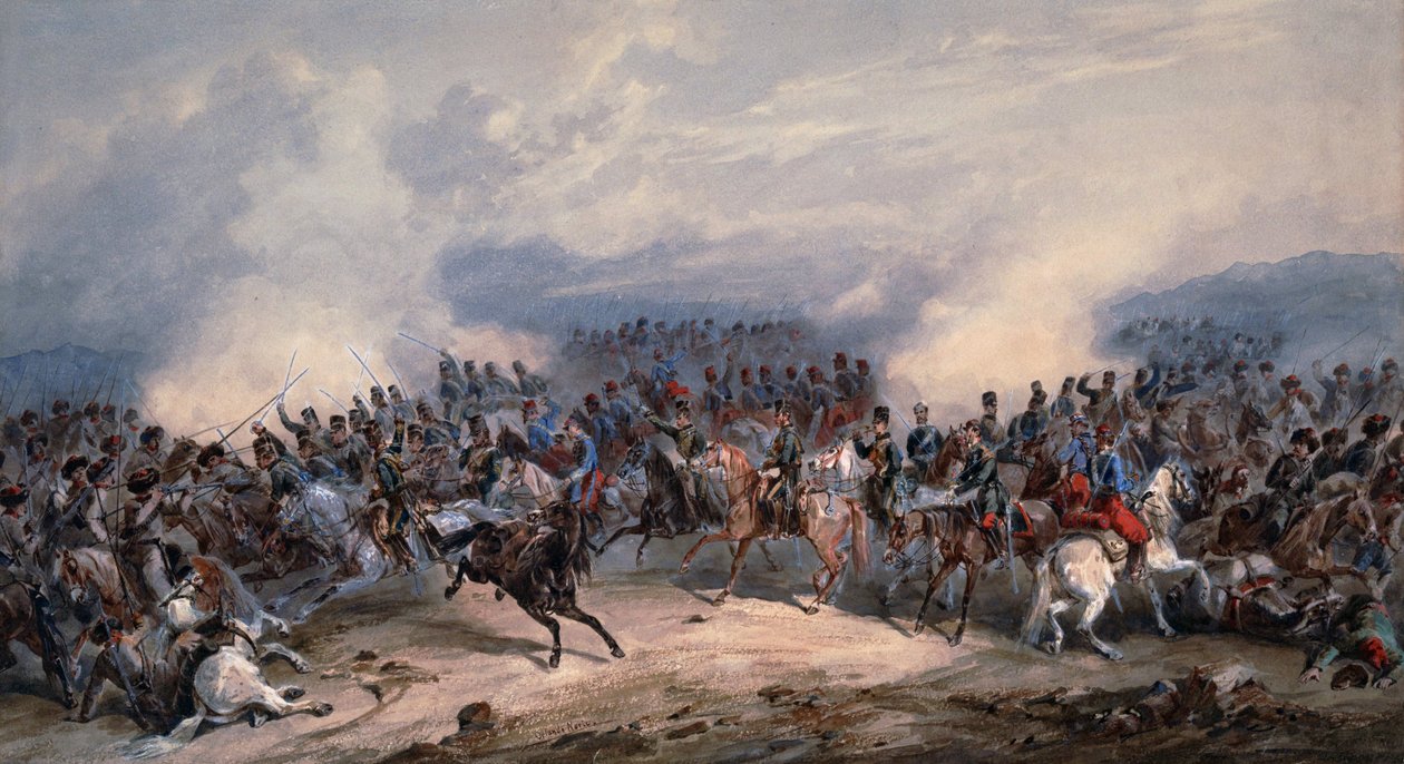Hussars and Chasseurs at the Battle of Chernaya River on August 16, 1855 by Orlando Norie