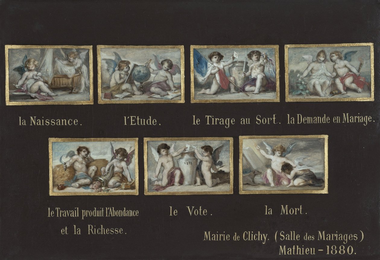Sketch for the Clichy town hall: Allegories of the life of the citizen (over the door of the marriage hall) by Oscar Pierre Mathieu