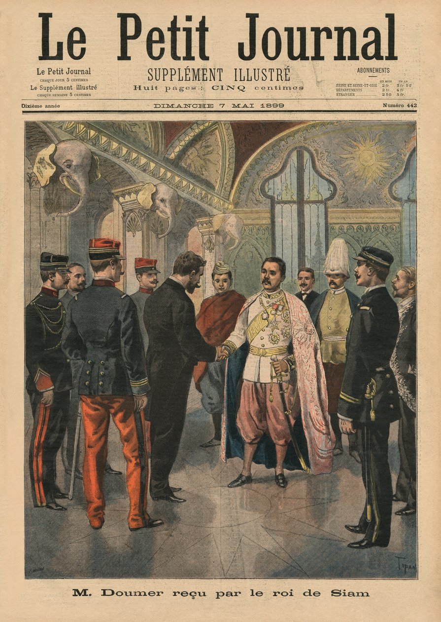 Paul Doumer, Governor General of Indochina, received in Bangkok by Chulalongkorn, King of Siam as Rama V, front cover illustration from 
