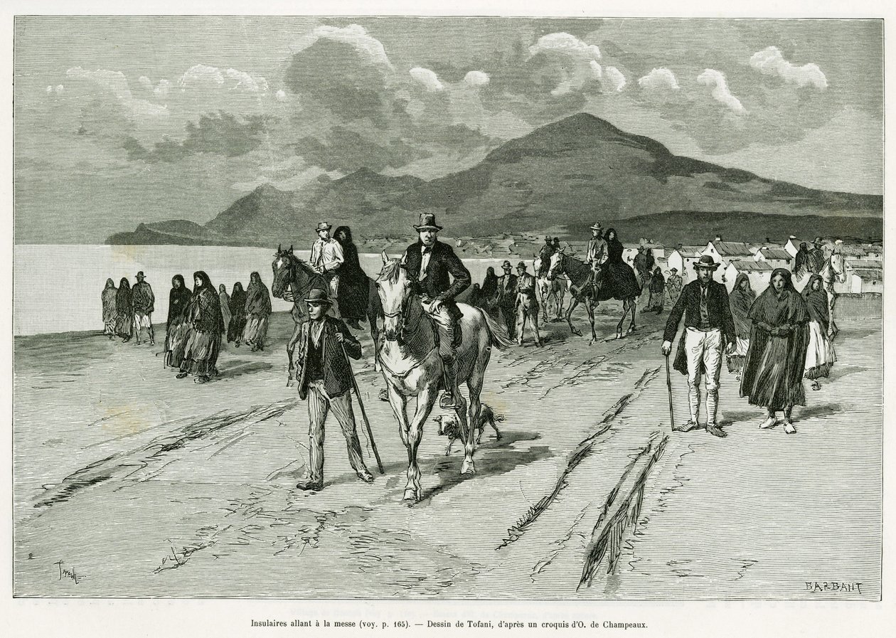 Islanders going to mass. Engraving by Tofani, to illustrate the story 