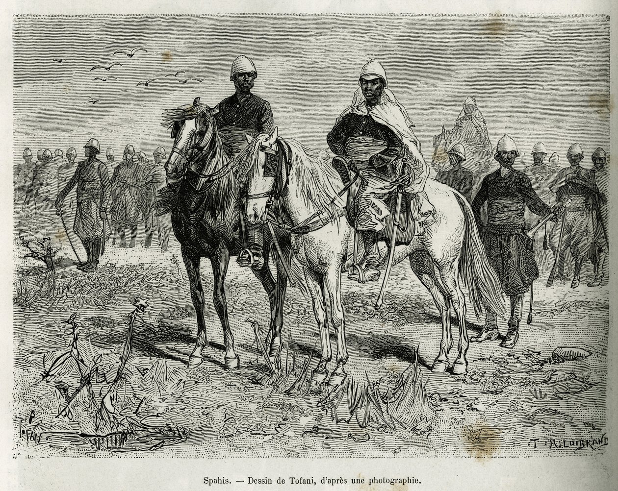 The Spahis of the expedition escort (engraving by Tofani, to illustrate the story of 