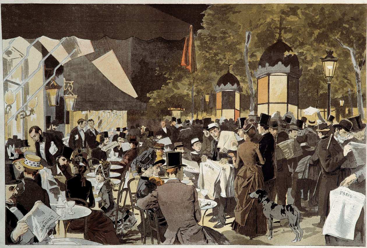 The boulevards on election night cafe terrace by Oswaldo Tofani