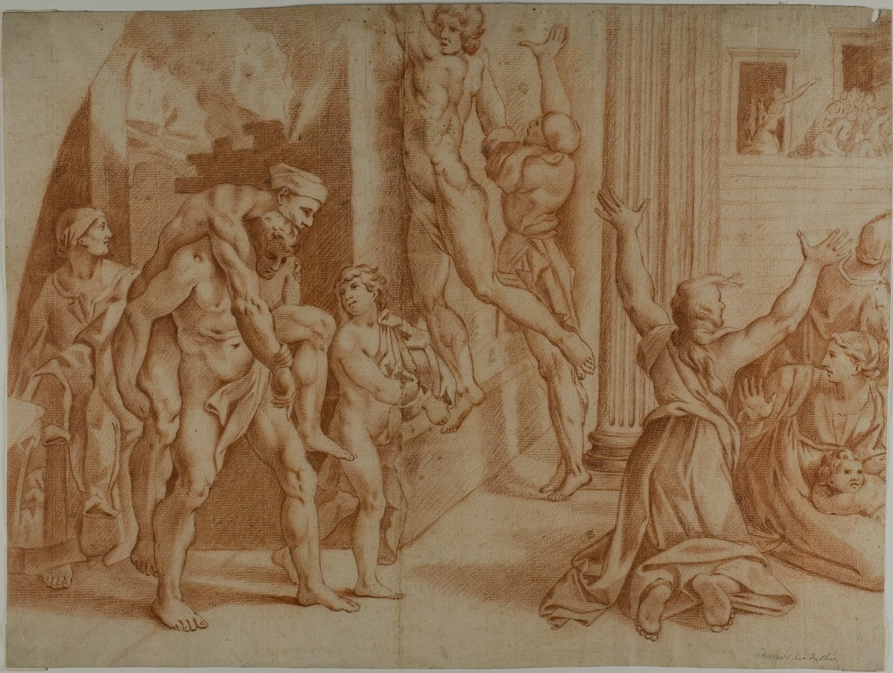 Fire in the Borgo (recto); Slight Sketch of the Fire in the Borgo (verso) by Ottaviano Dandini