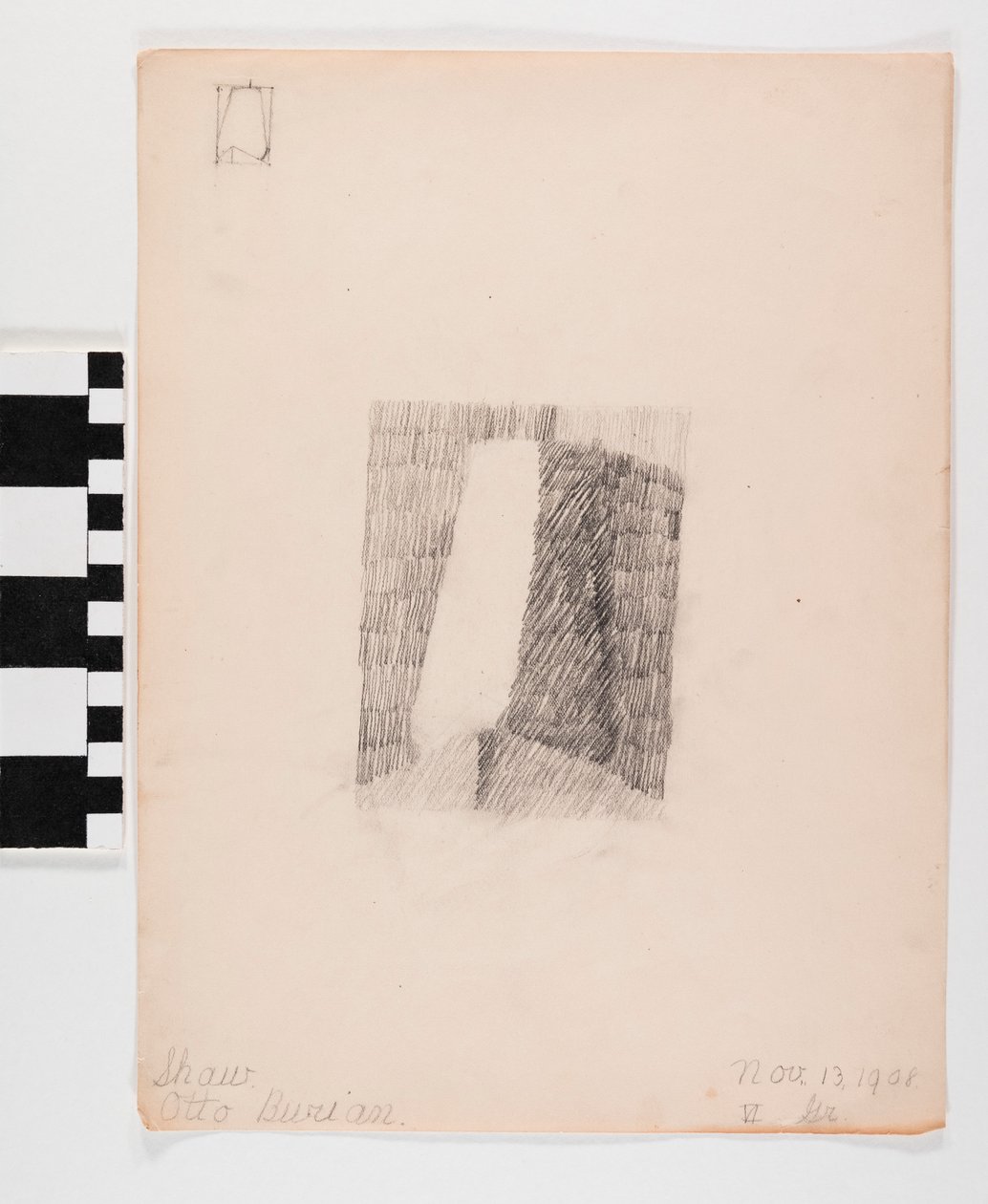 Pencil Drawing on Paper of a Doorway with Shading in the Center and Small Outline of a Doorway in the Top Proper Right Corner of the Page by Otto Burian