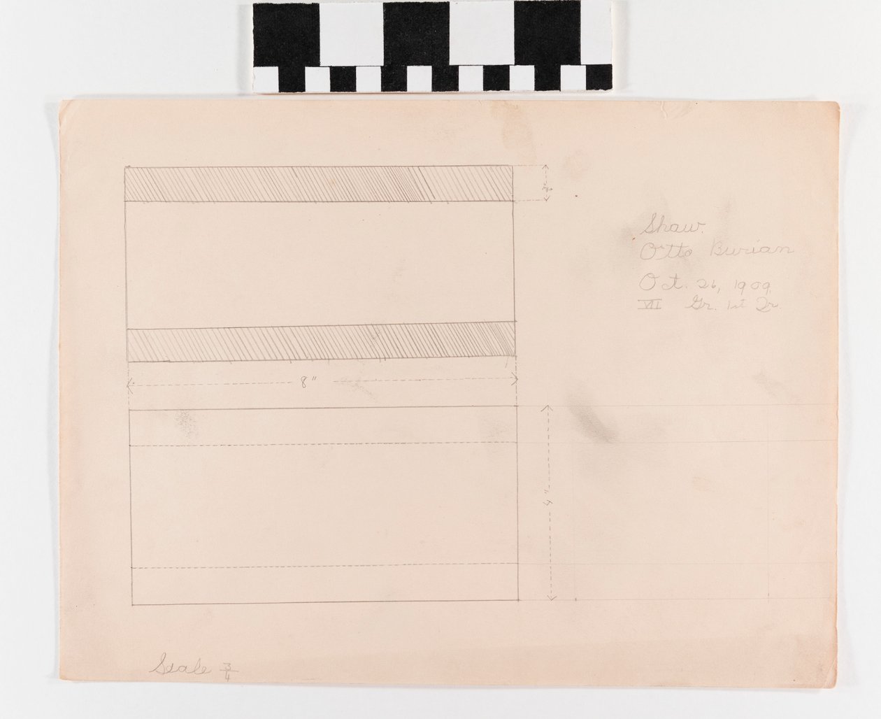 Pencil Drawing on Paper of Two Rectangles with Measurements by Otto Burian