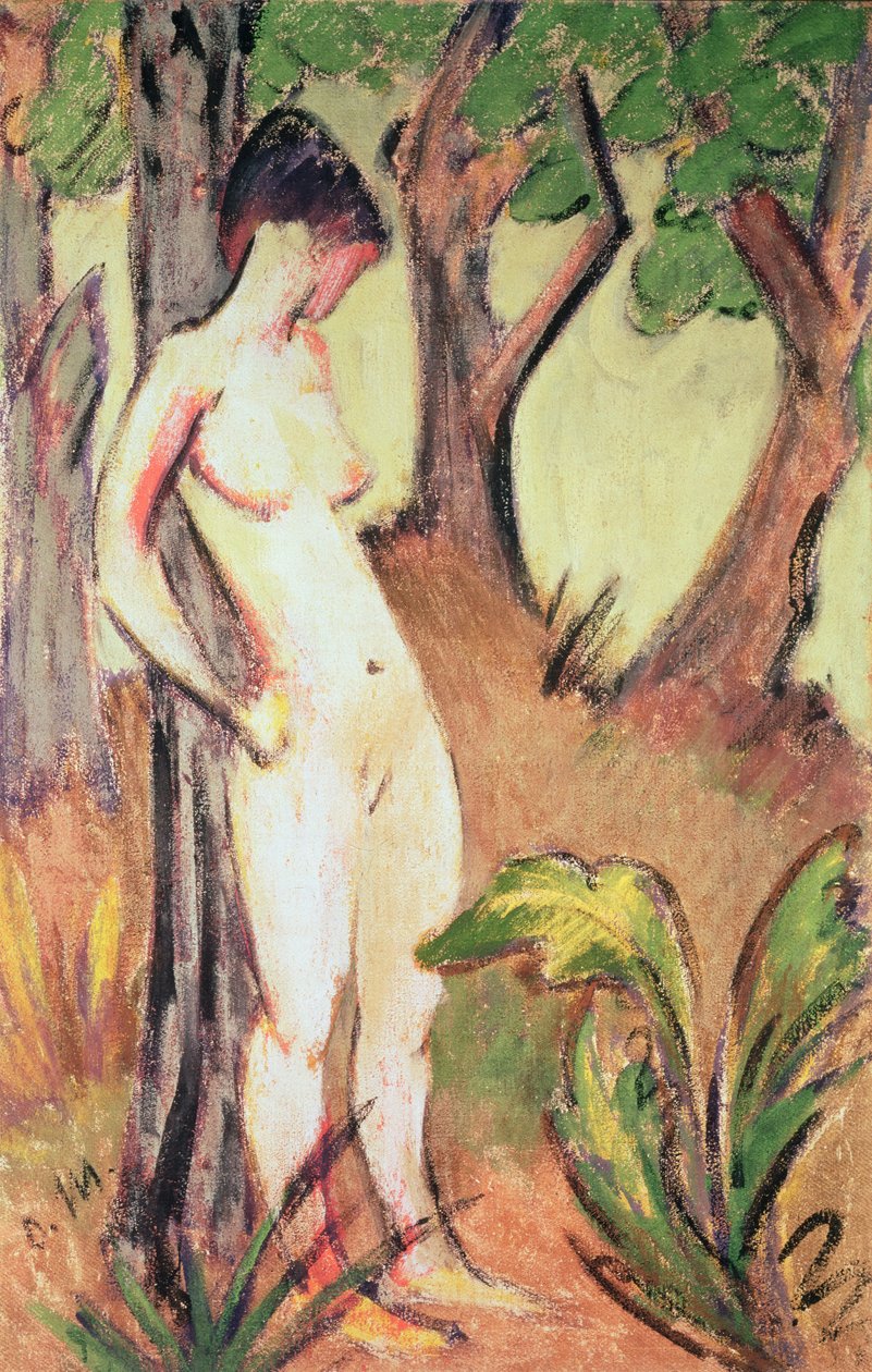 Nude Standing Against a Tree by Otto Mueller