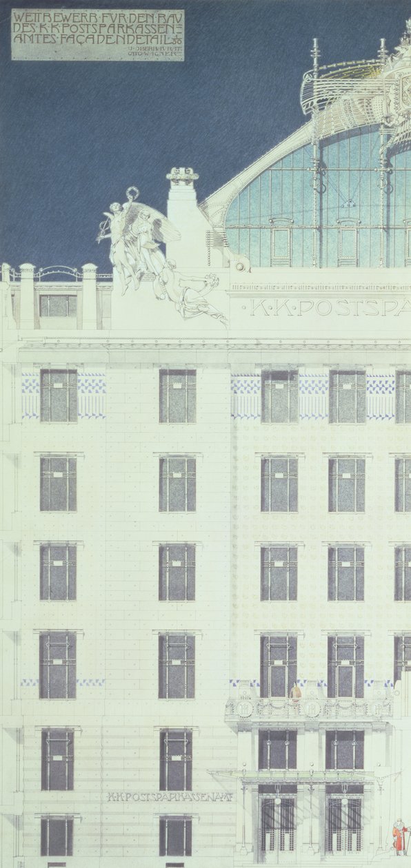 Post Office Savings Bank, Vienna, Design Showing Detail of the Facade by Otto Wagner
