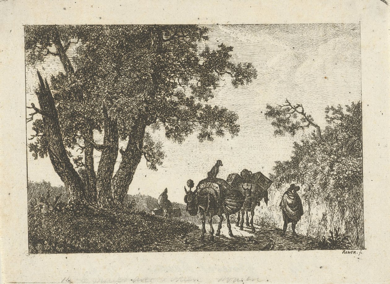 Landscape with Pack Donkeys and Travelers by Otto Baron Howen