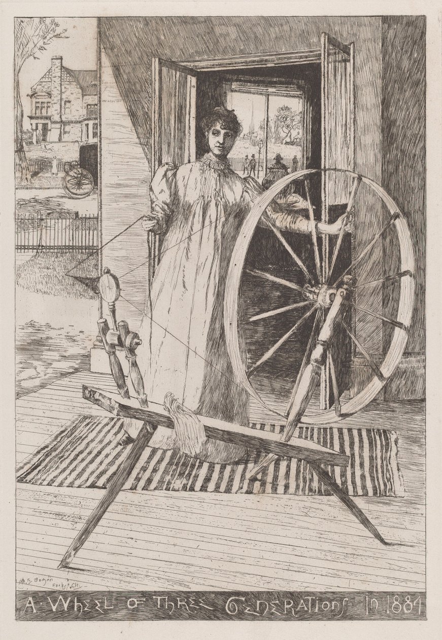 At the Spinning Wheel, c. 1884 by Otto Henry Bacher