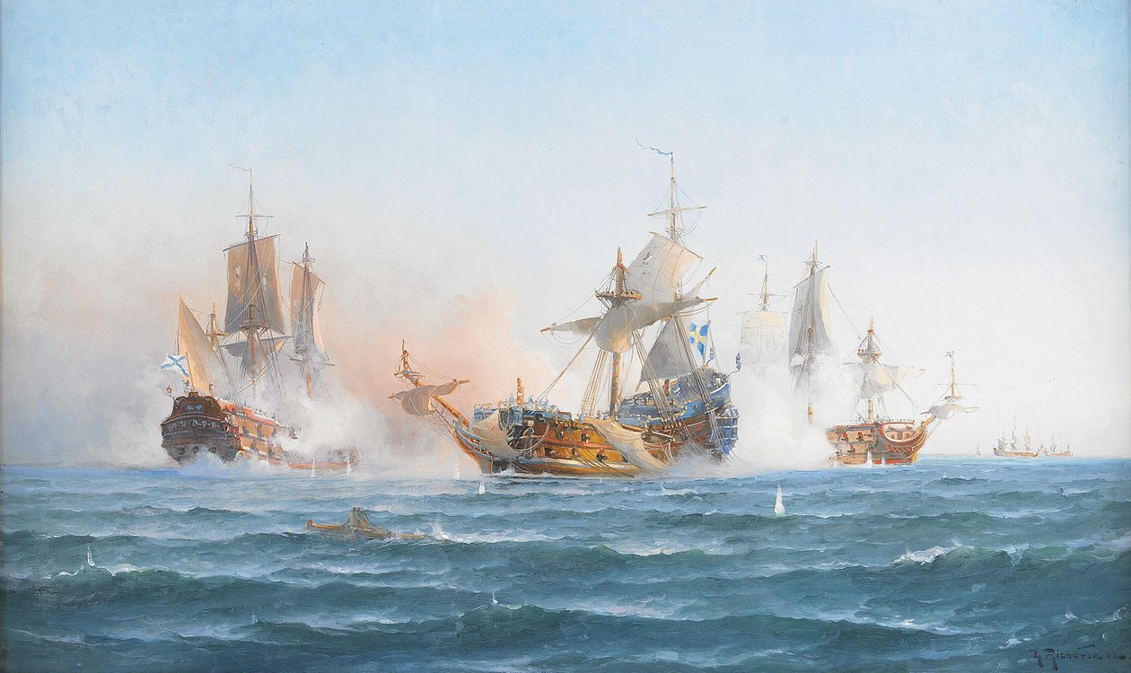 HMS Wachtmeister fighting against the Russian squadron on June 4, 1719 by Otto Ludvig Richarde
