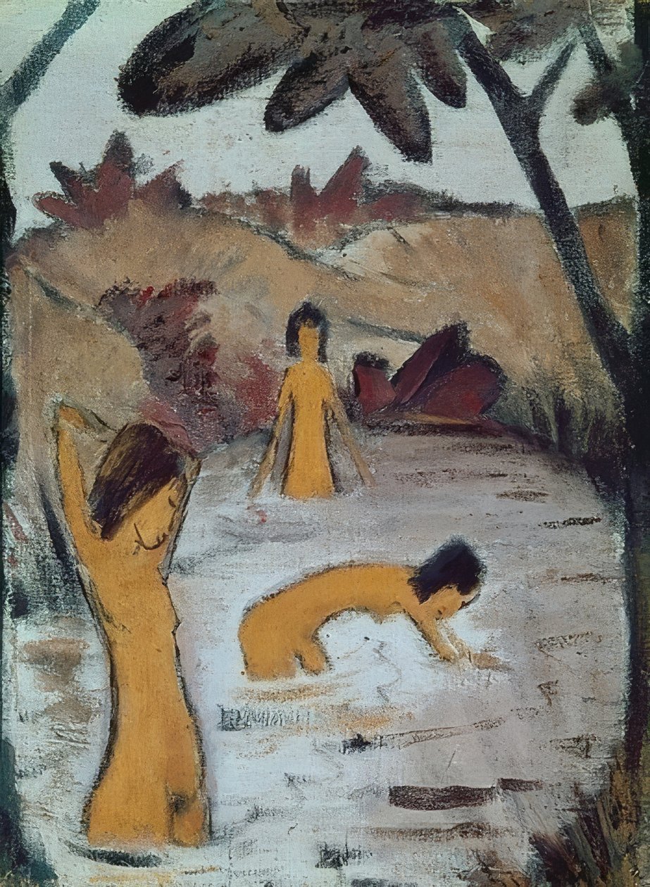 Three Bathers in the Pond. Around 1912 by Otto Mueller