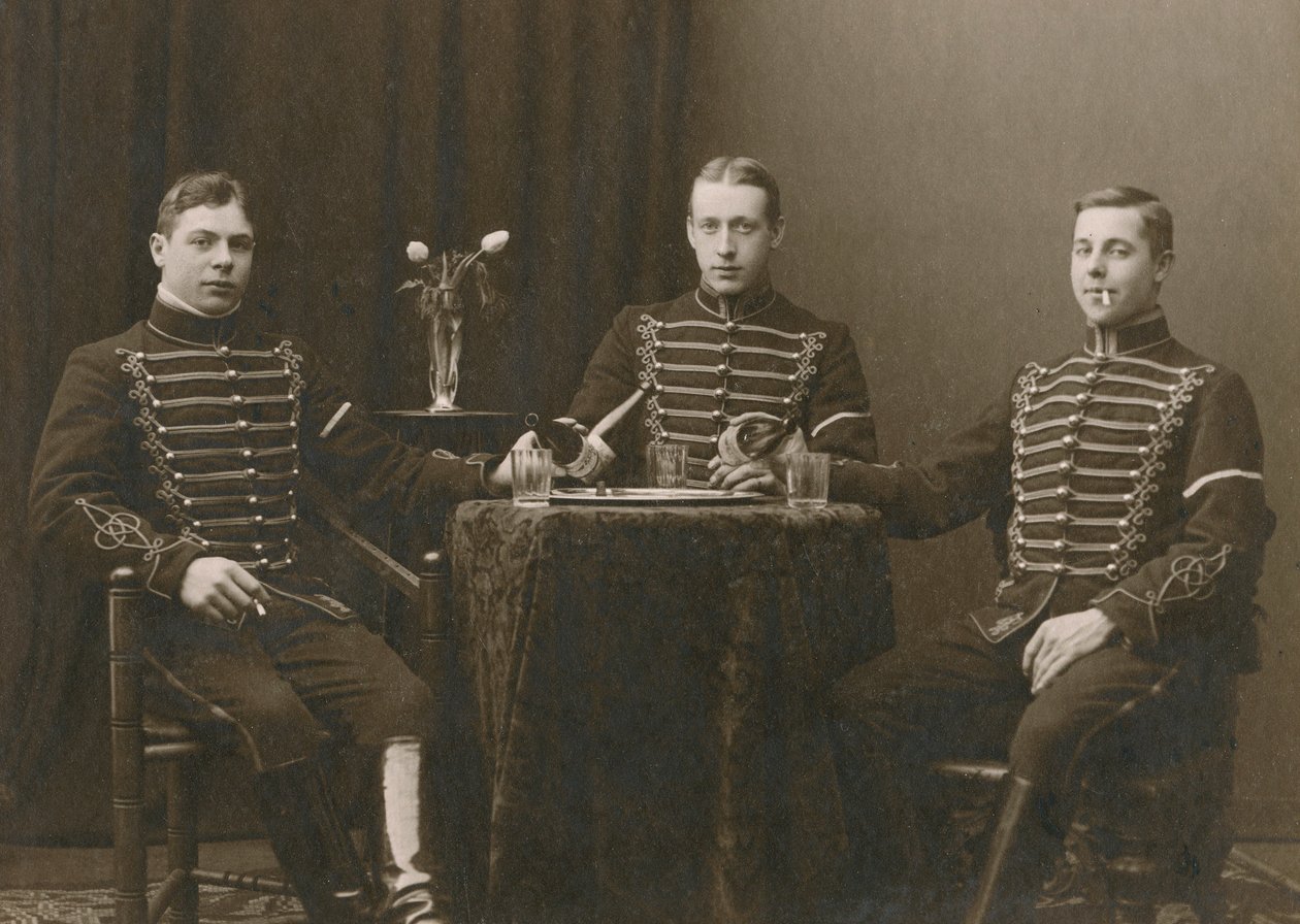 Three young uniformed cavalrymen, Malmö, Sweden by Otto Ohm