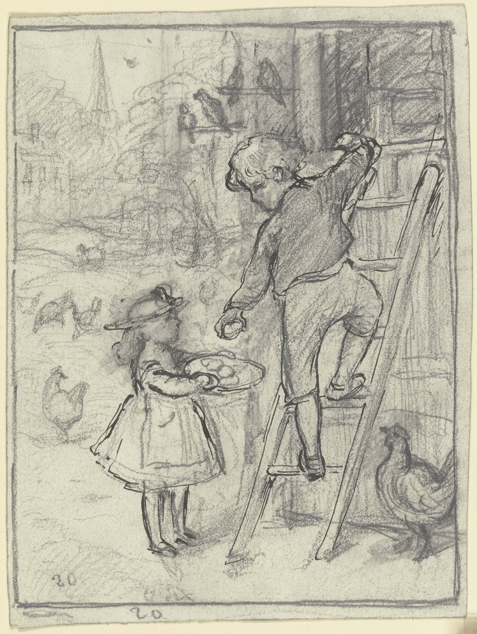 Boy and Girl Collecting Eggs by Otto Scholderer