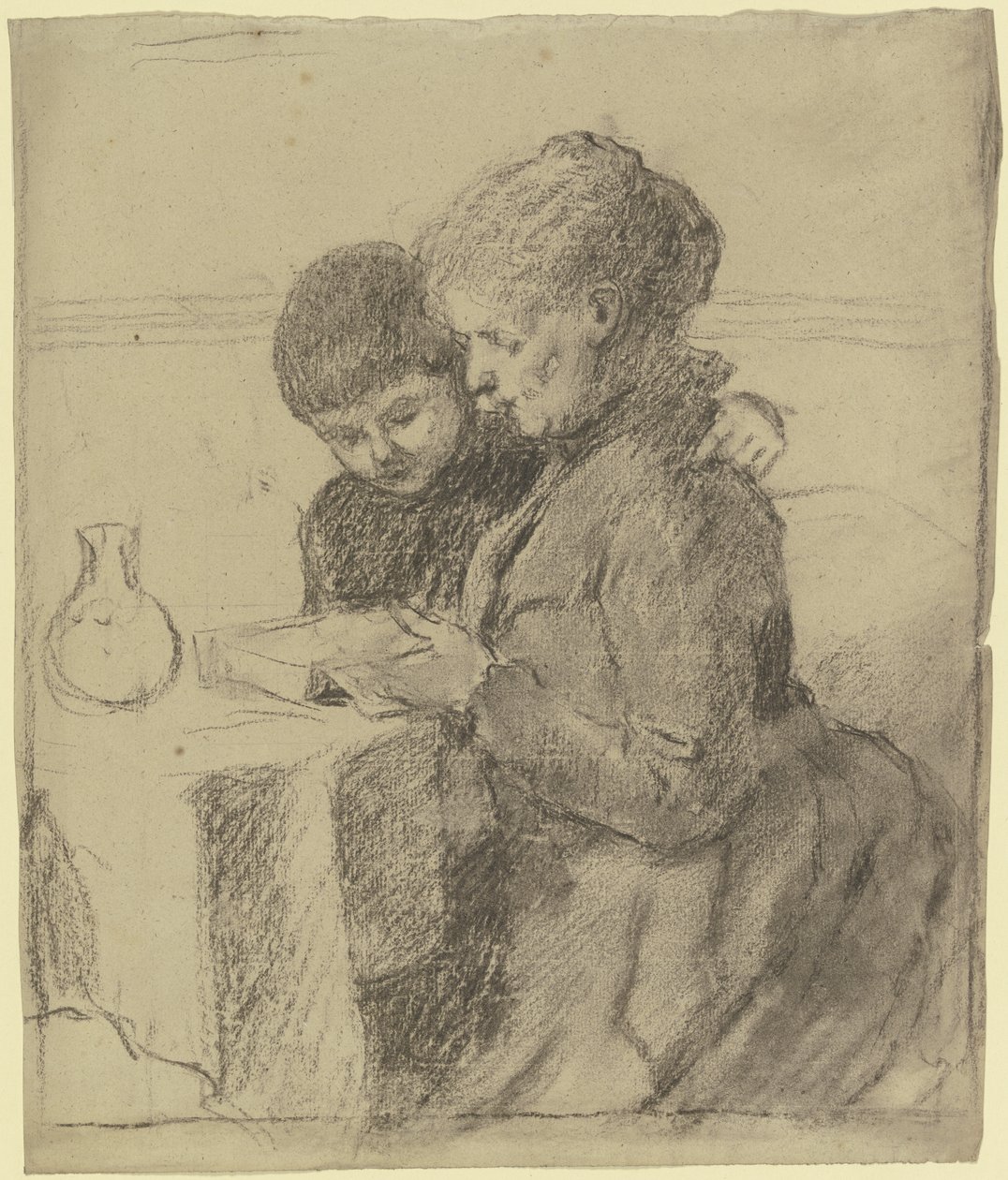 Luise Scholderer Reading a Book with Her Son Victor by Otto Scholderer