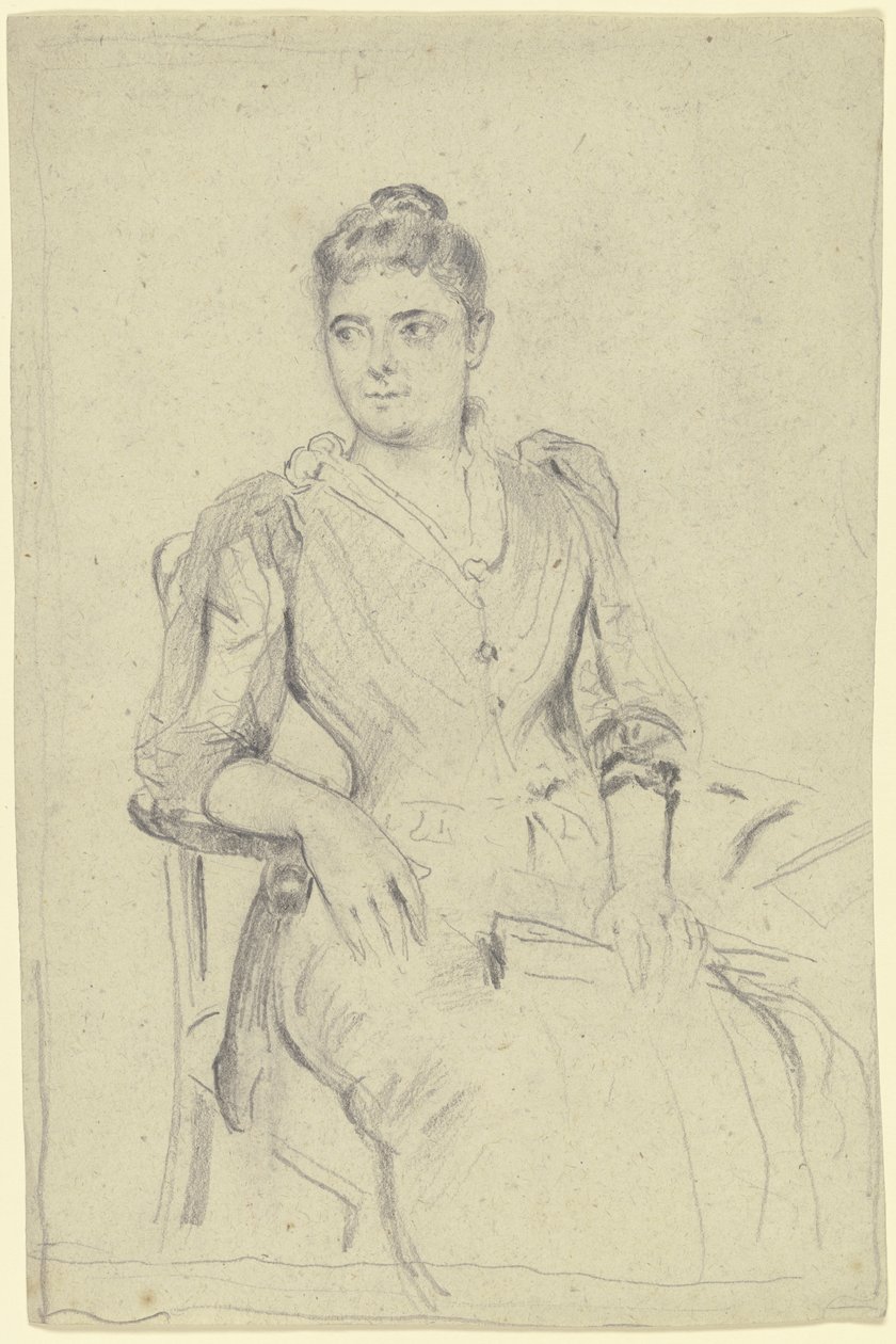 Sitting Lady with Fan by Otto Scholderer