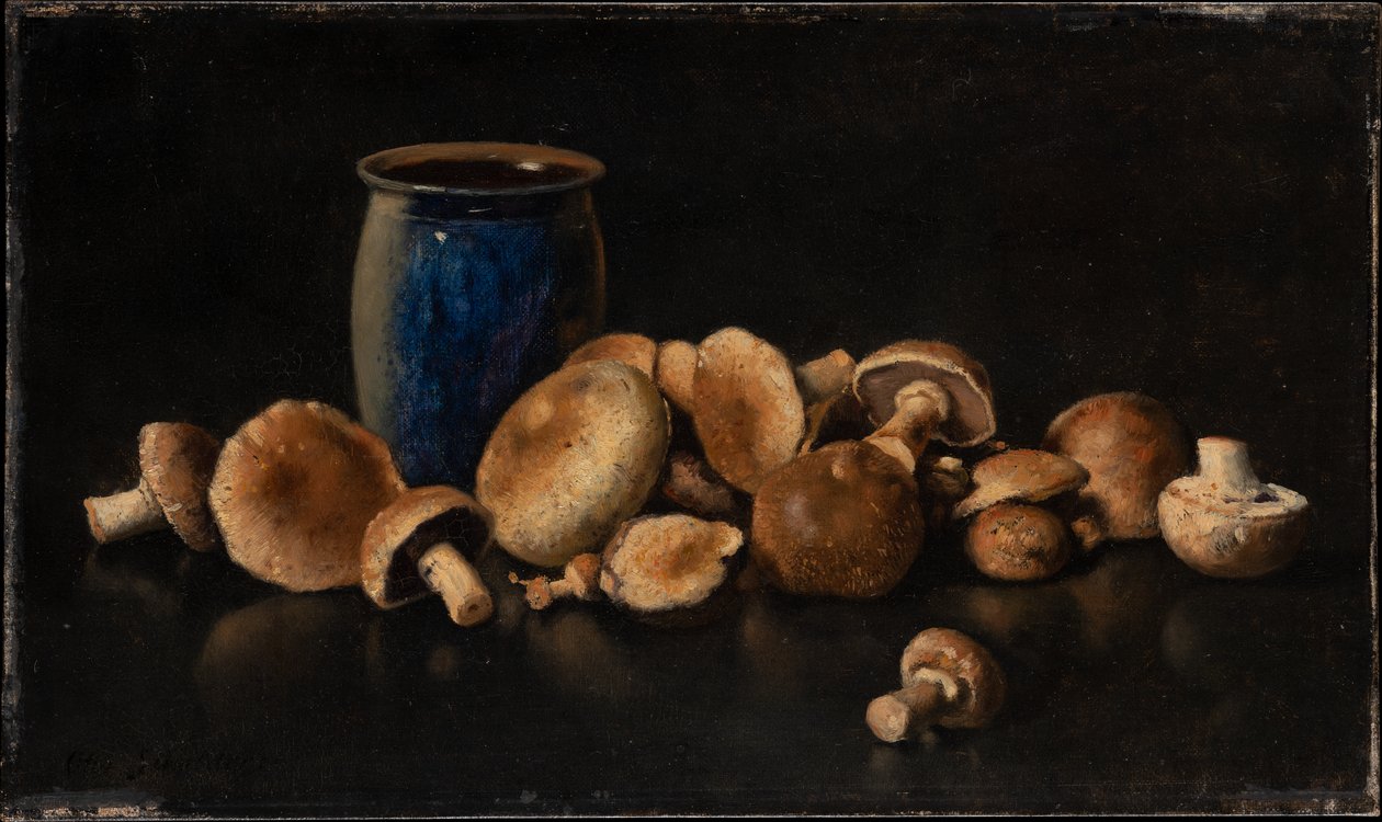 Still Life with Blue Vase and Mushrooms by Otto Scholderer