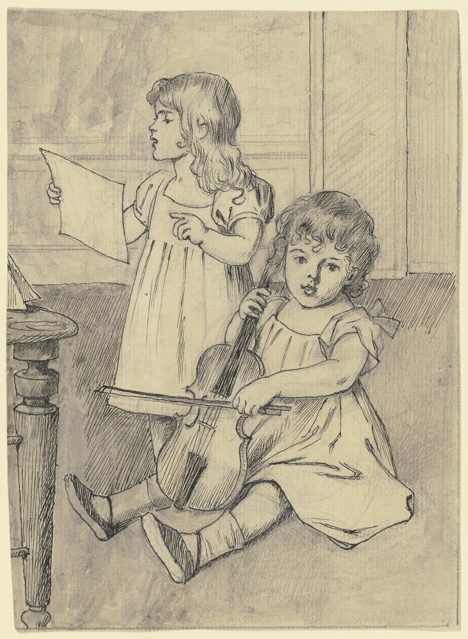 Two Children Playing Music by Otto Scholderer