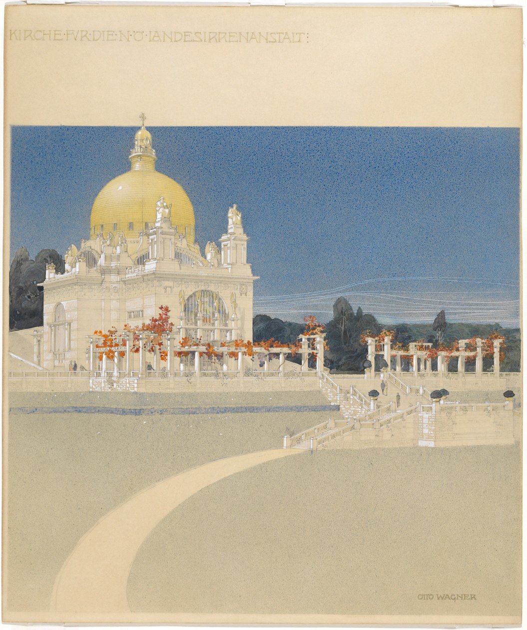 Church of St. Leopold at Steinhof, Competition Project, Perspective by Otto Wagner