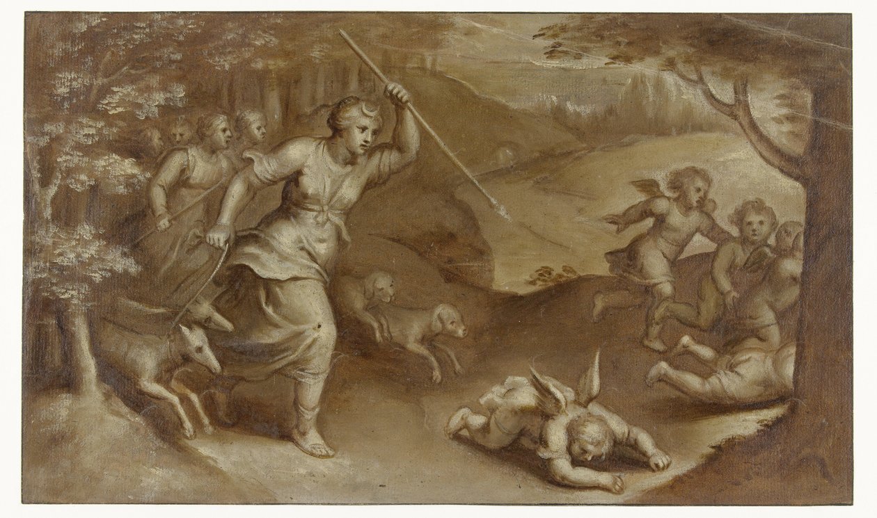 Diana Chasing Away Cupid and His Helpers Who Tried to Trap Her by Otto van Veen