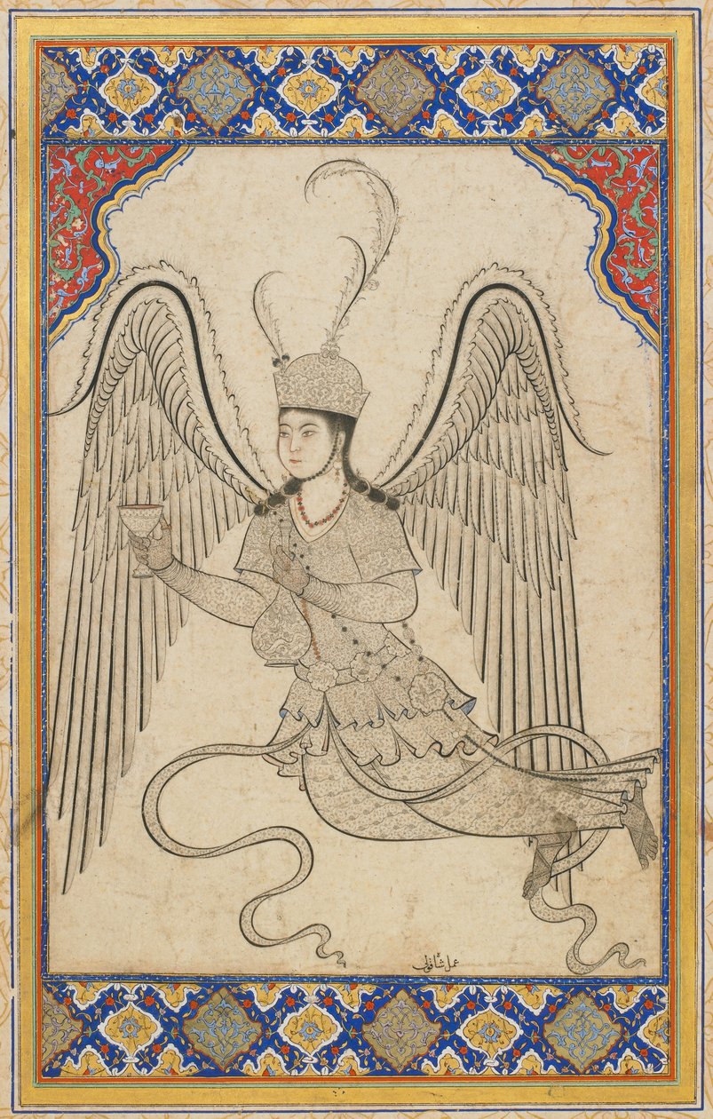 Angel, flying, with cup and wine flask by Ottoman School