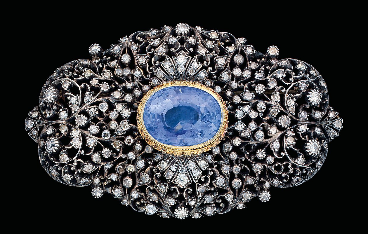 Ottoman diamond and sapphire inset brooch by Ottoman School