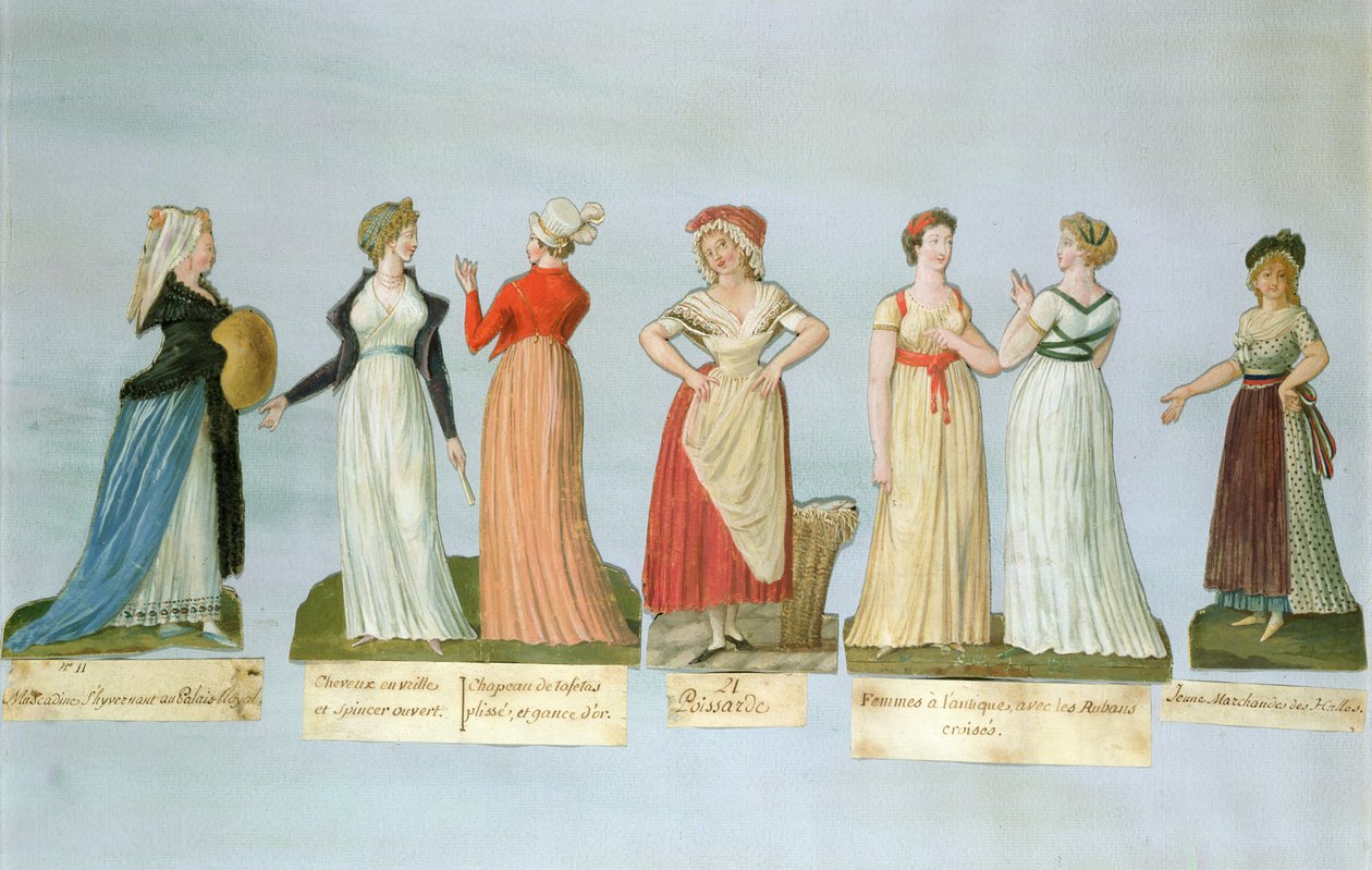 Dresses and costumes in vogue during the French Revolution (gouache) by P. A. and J.B. Lesueur