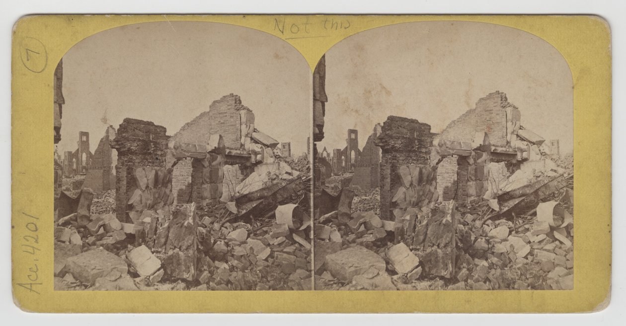 Stereograph view of Terrace Block on Michigan Avenue after the Chicago Fire of 1871 by P.B. Greene