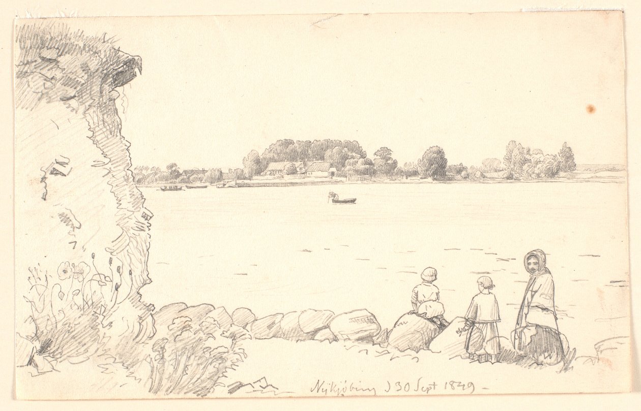 A Lady and Two Children by Guldborg Sund, Nykøbing Falster by P.C. Skovgaard