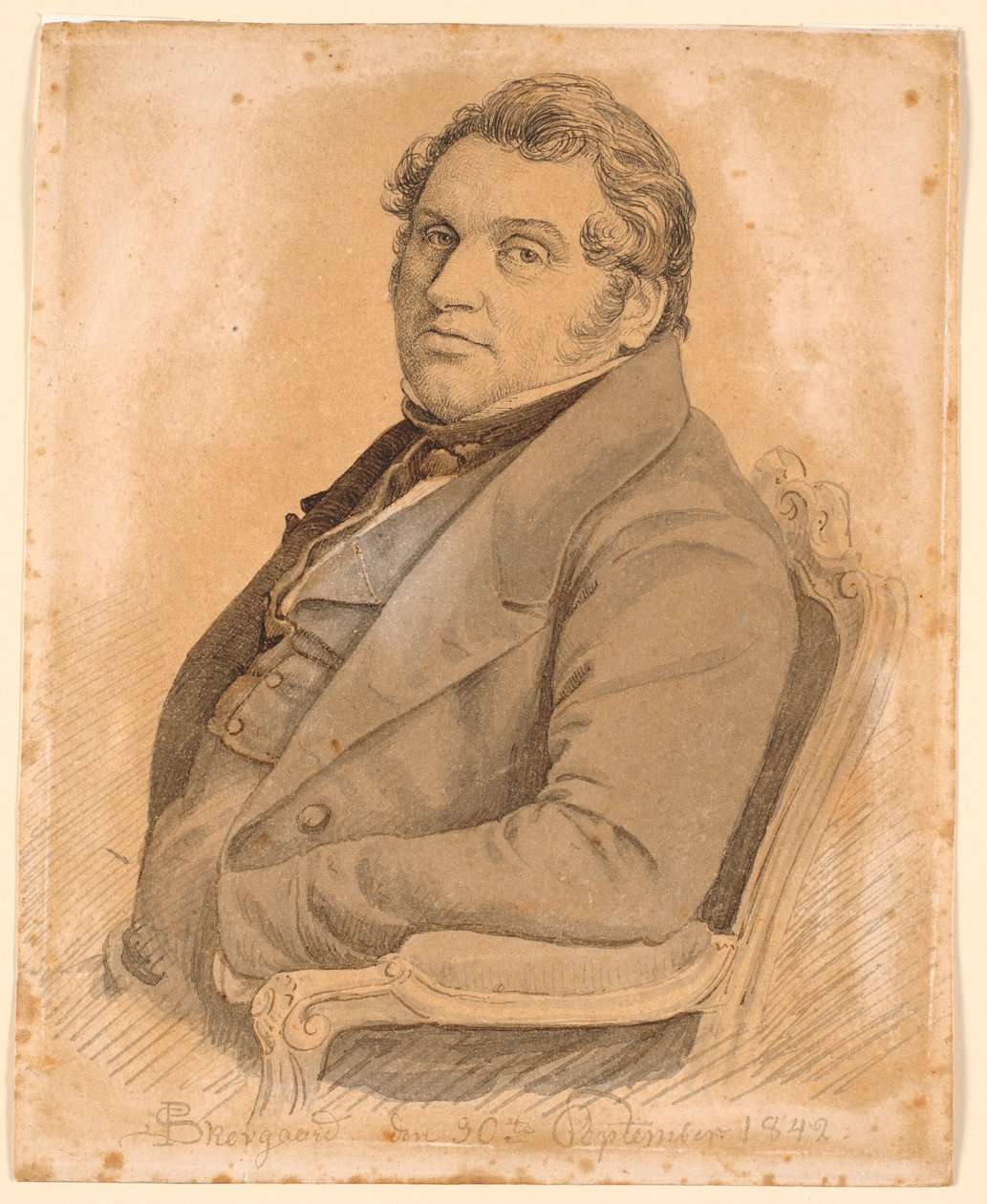Portrait of a Seated, Corpulent Man in Half-Figure, Three-Quarter Profile to the Left by P.C. Skovgaard