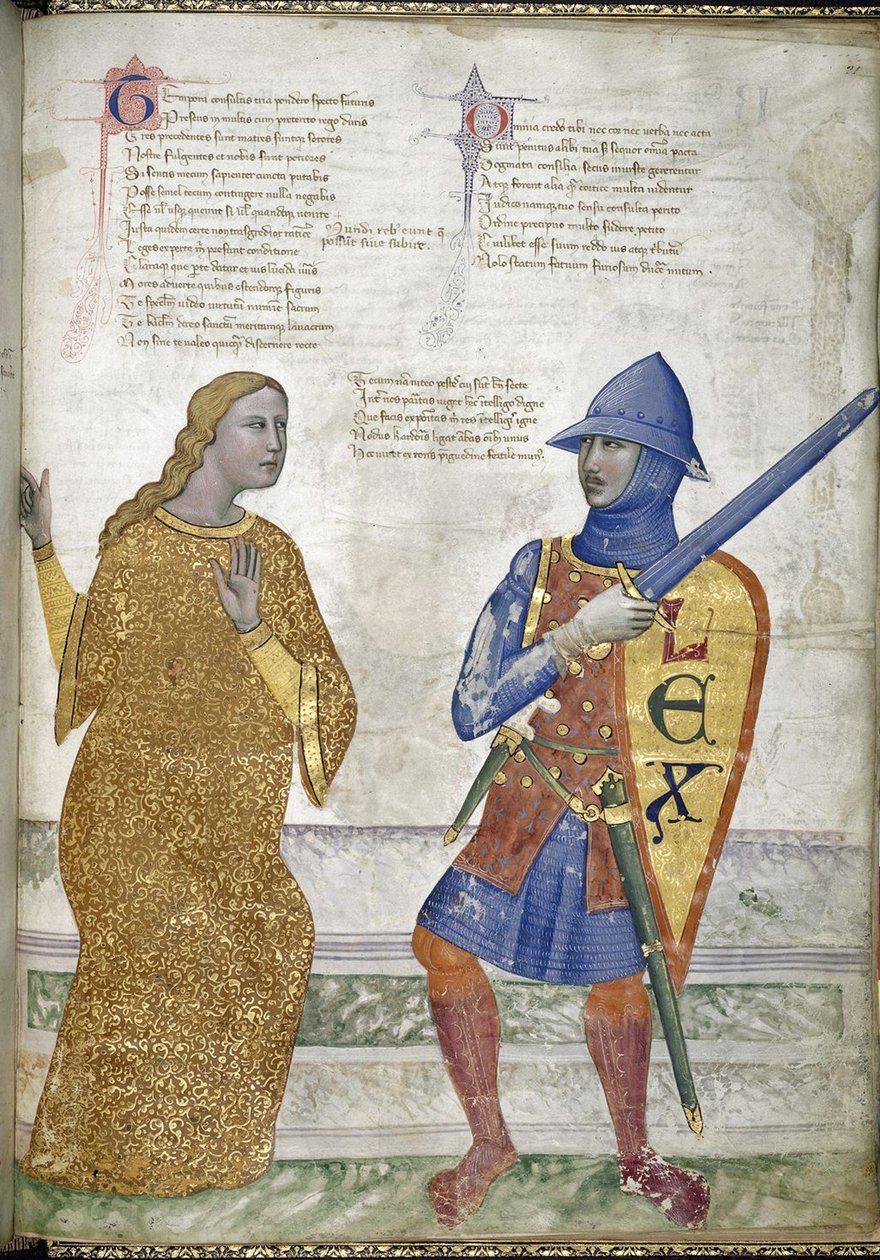Prudence and Justice from Regia Carmina by Convenevole da Prato by Pacino di Buonaguida