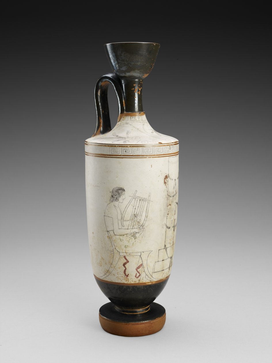 Shoulder Lekythos with White Ground Polychrome Painting of Funerary Scene, 450-440 BC by Painter Houston