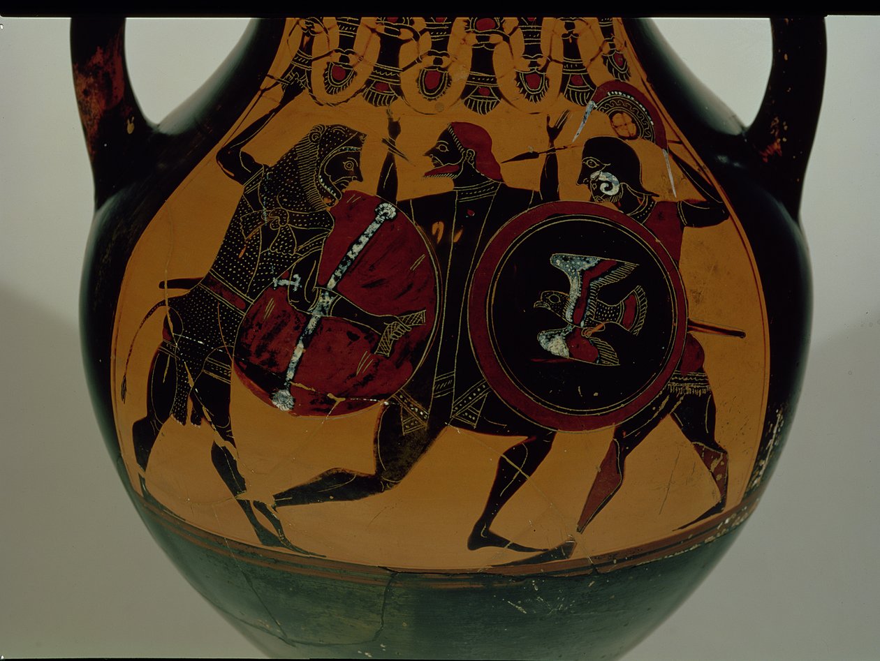 Attic black-figure amphora decorated with a scene of Heracles dressed in a lion skin fighting Cycnus, c.540 BC by Painter of Berlin