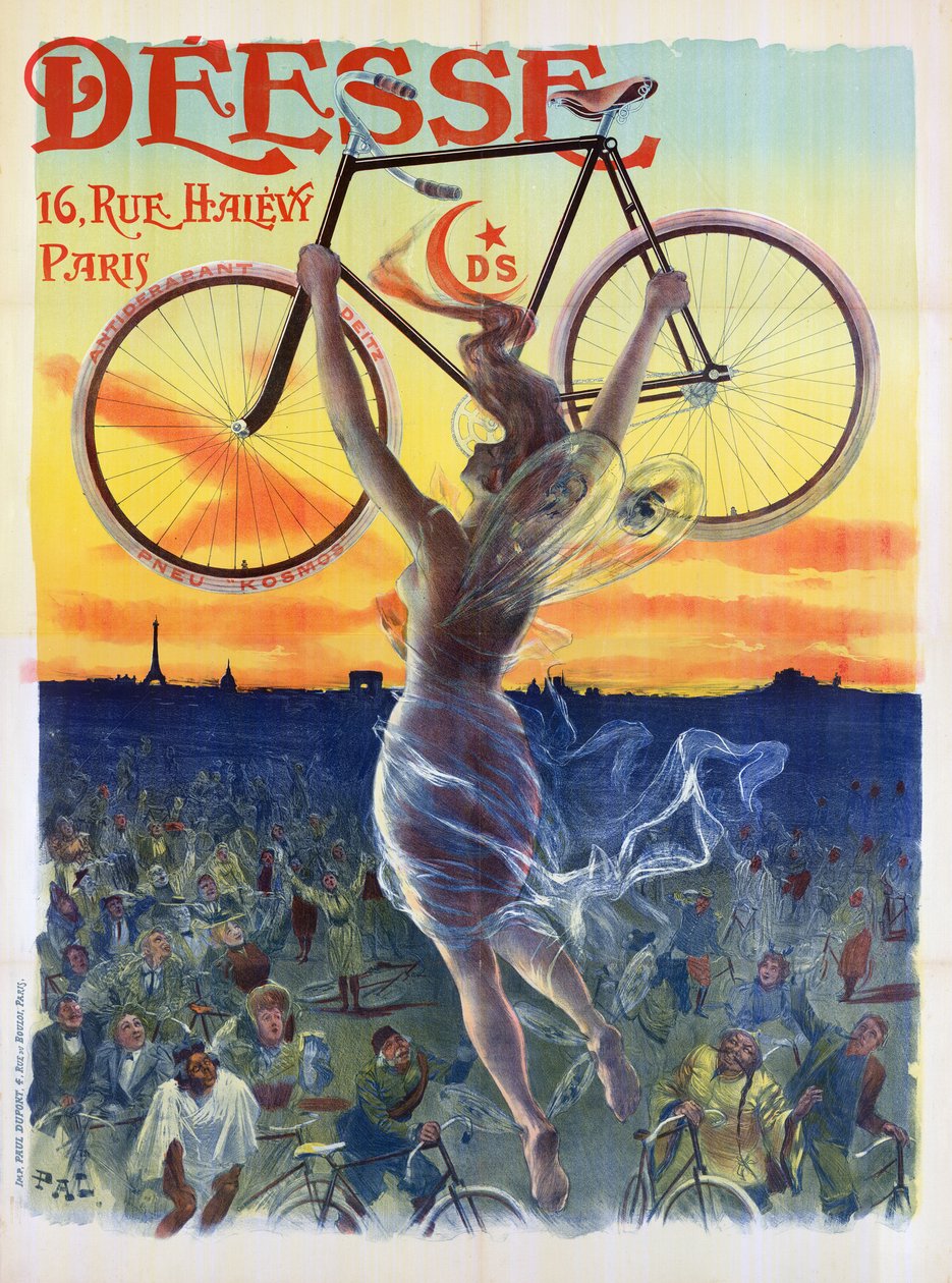 Vintage French Poster of a Goddess with a Bicycle, c.1898 by Pal