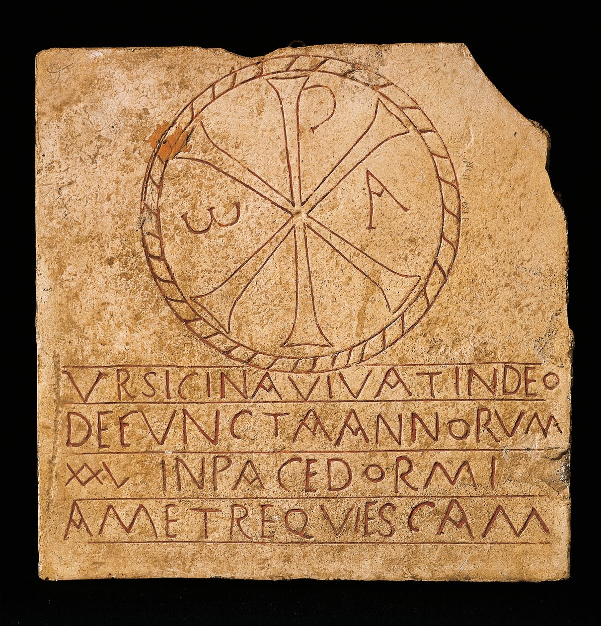 Christian inscription with the monogram of Christ, found in Rome, Early Christian period, 4th century by Paleo Christian