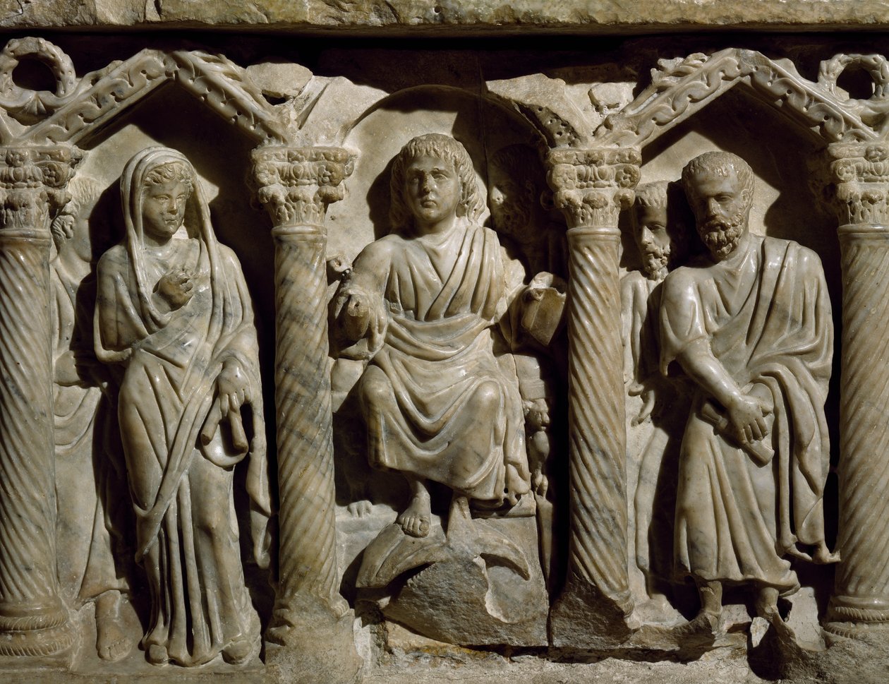 Early Christian sarcophagus also known as Sarcophagus of Blessed Giles, marble, Oratory of San Bernardino, Perugia, Umbria (detail) by Paleo Christian